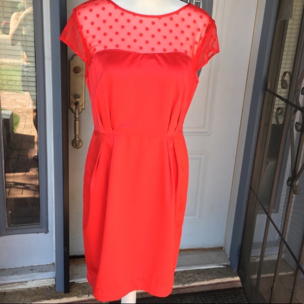 Retro red with polka dot mesh detail dress euc 12